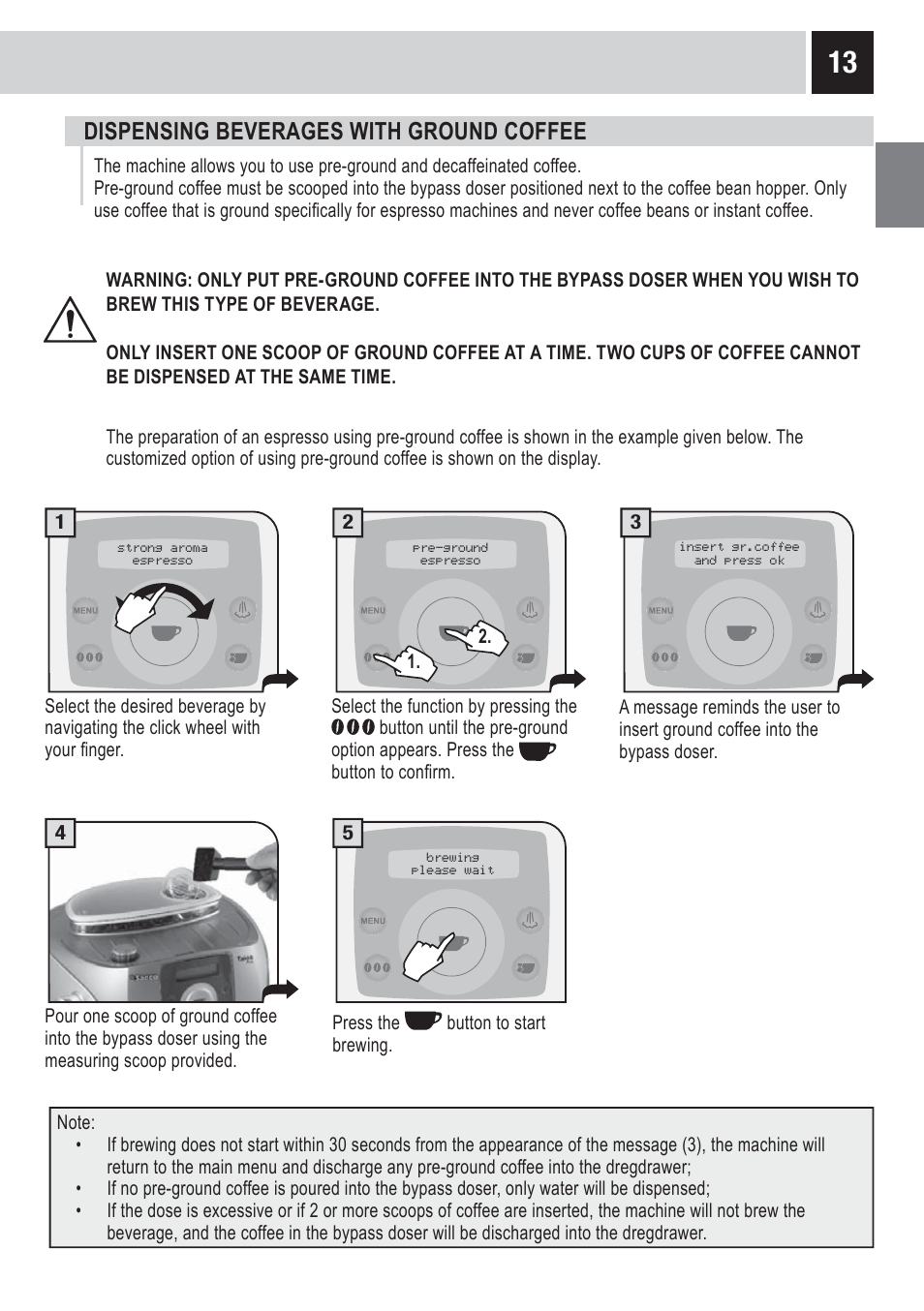 Dispensing beverages with ground coffee | Philips 10002865 User Manual | Page 15 / 36