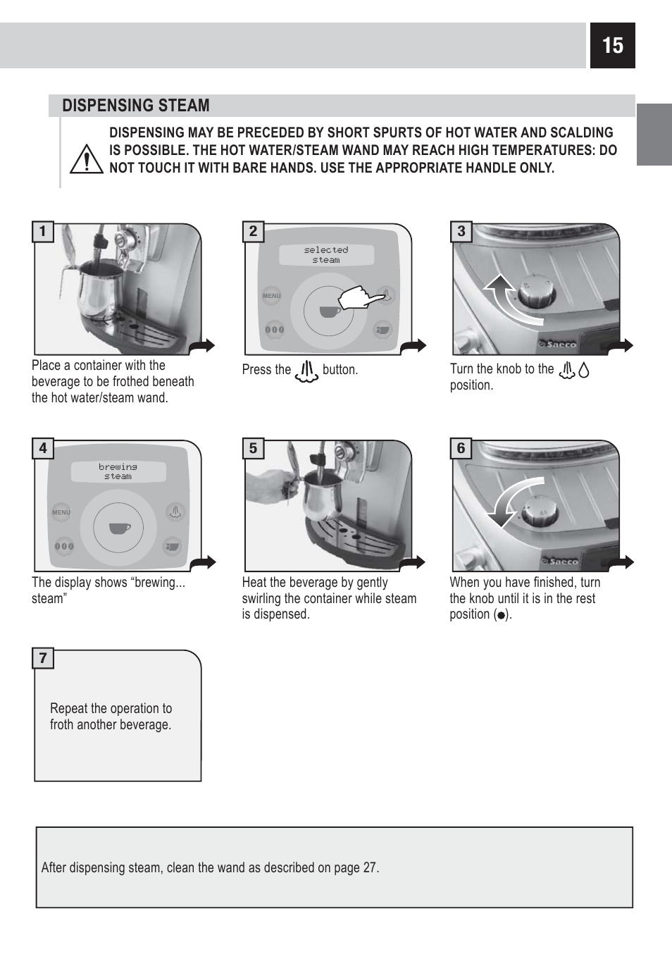 Dispensing steam | Philips 10002865 User Manual | Page 17 / 36