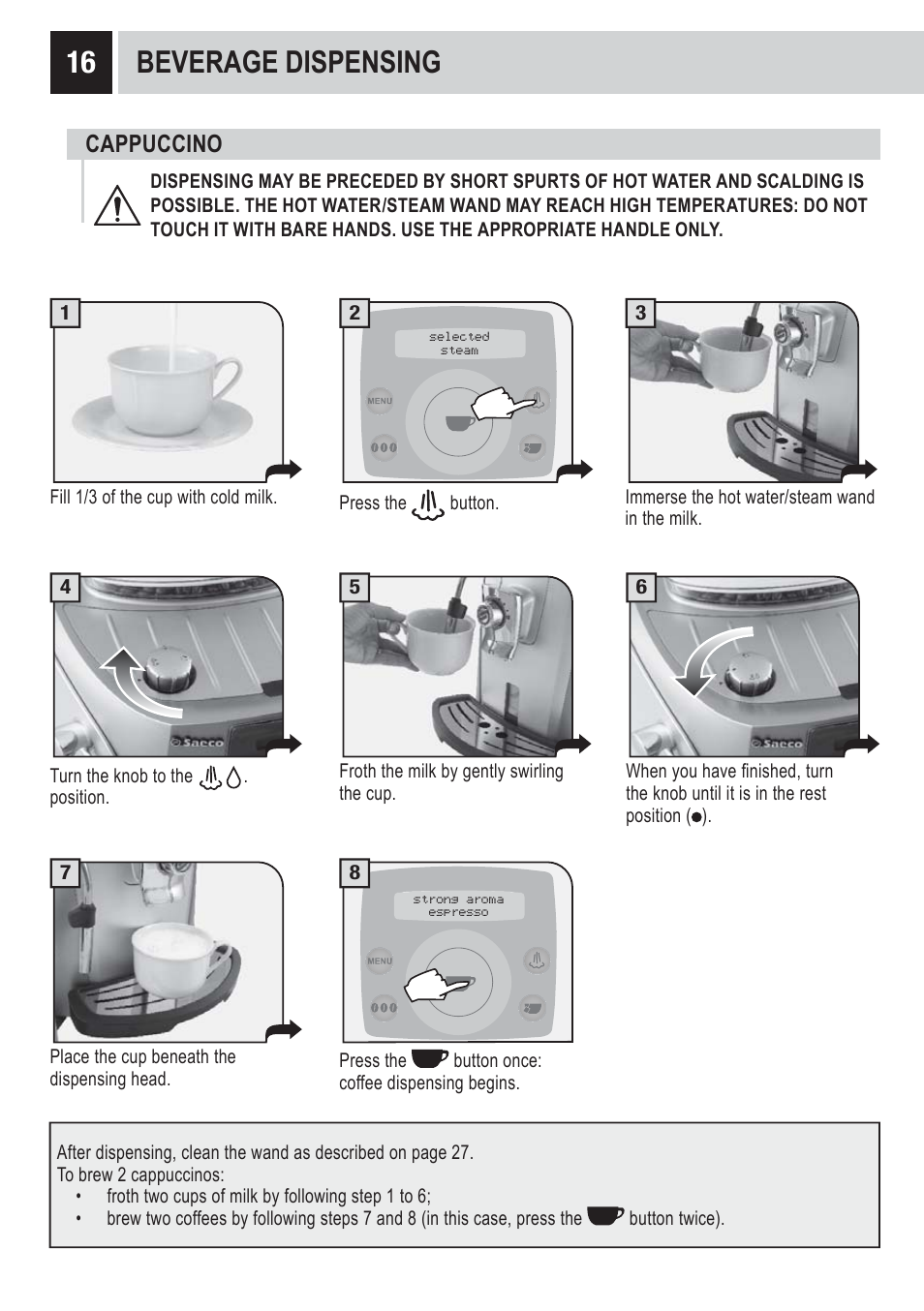 Beverage dispensing, Cappuccino | Philips 10002865 User Manual | Page 18 / 36