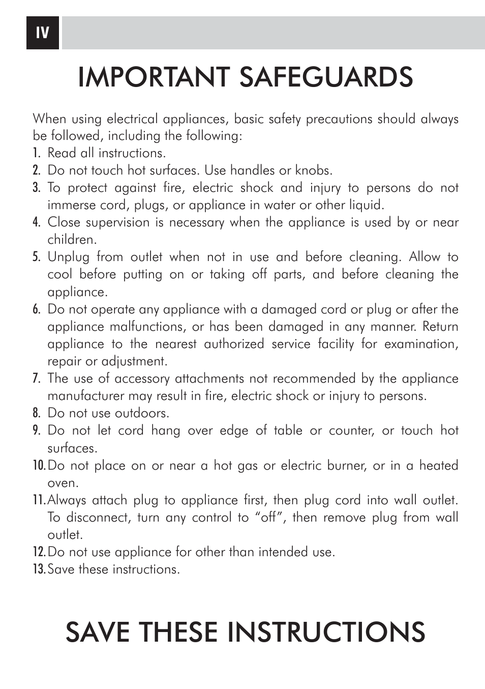 Important safeguards, Save these instructions | Philips 10002865 User Manual | Page 2 / 36