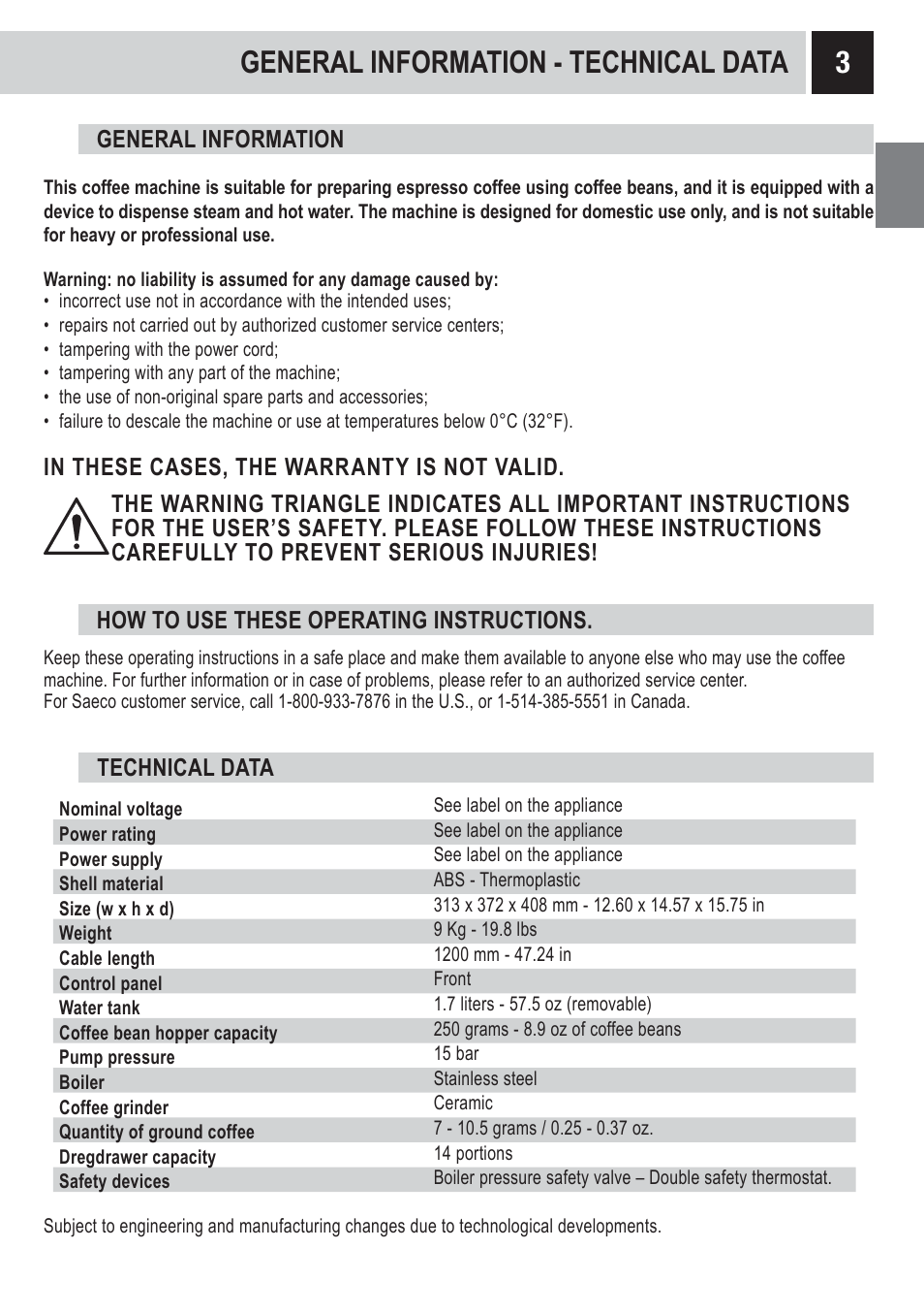 General information - technical data | Philips 10002865 User Manual | Page 5 / 36