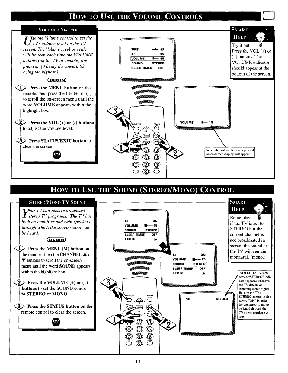 Press the vol (+) or (-) buttons, Press the menu (m) button on | Philips PS1944C User Manual | Page 11 / 16