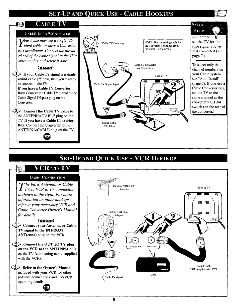 Connect the cable tv cable to, Refer to the owner's manual | Philips PS1944C User Manual | Page 5 / 16