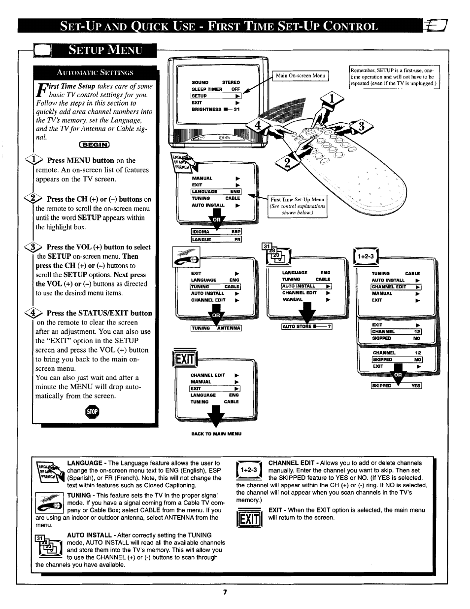 L±ll, R-u s, Uick | Irst, Ontrol, Etup, J^irst time setup takes care of some j | Philips PS1944C User Manual | Page 7 / 16