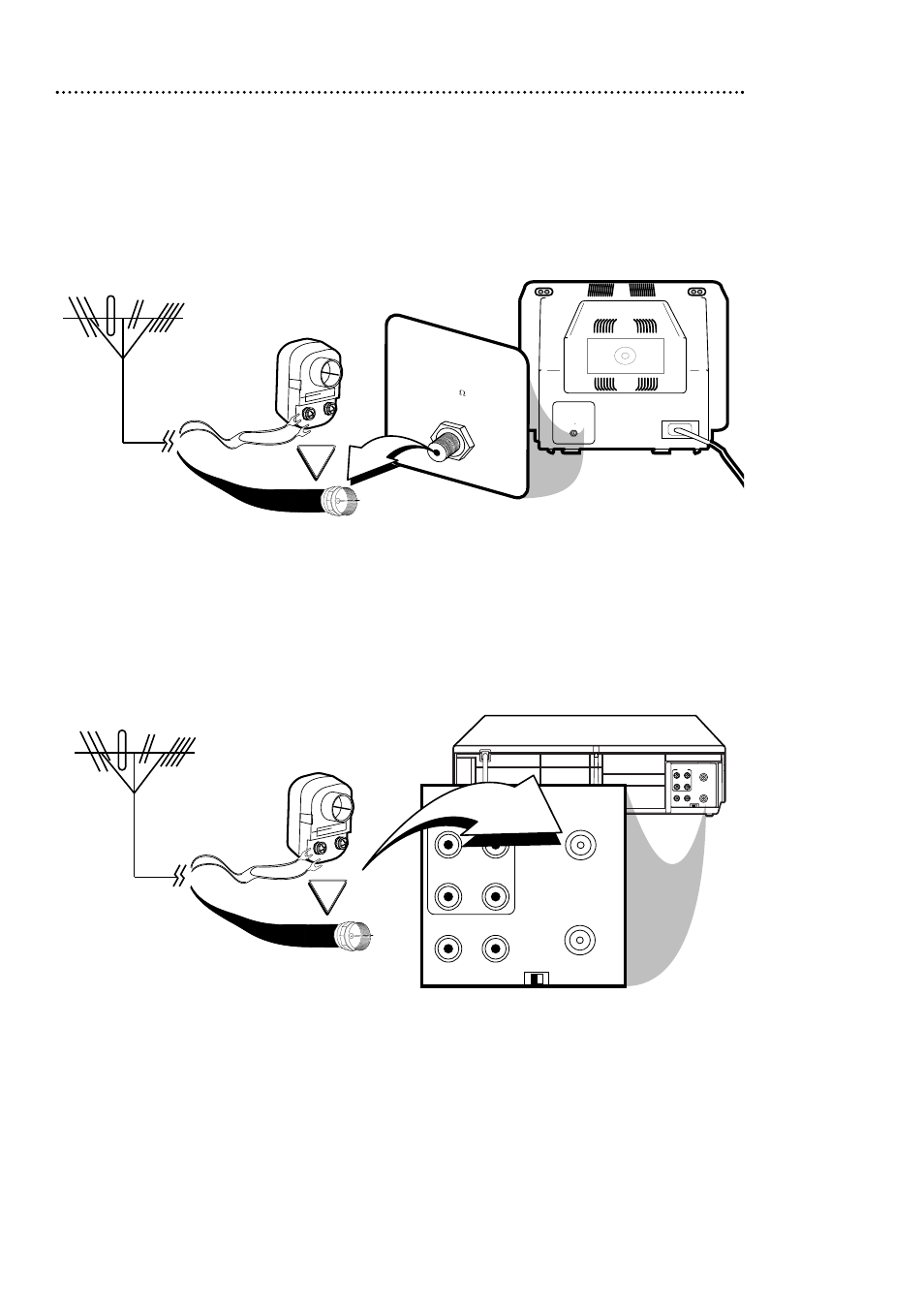 Disconnect the antenna or cable from your tv, Out in, Audio | Video out in in out | Philips VRB611AT99 User Manual | Page 6 / 56