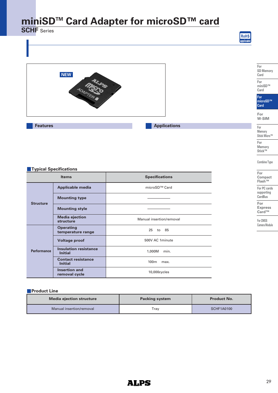 Alps Electric miniSD SCHF Series User Manual | 2 pages