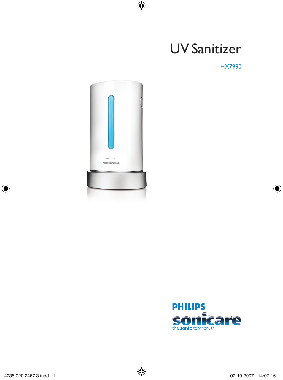 Philips Sonicare UV Brush Head Sanitizer HX7990 User Manual | 16 pages