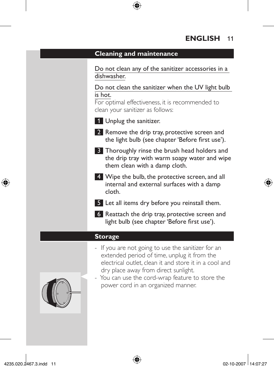 Philips Sonicare UV Brush Head Sanitizer HX7990 User Manual | Page 11 / 16