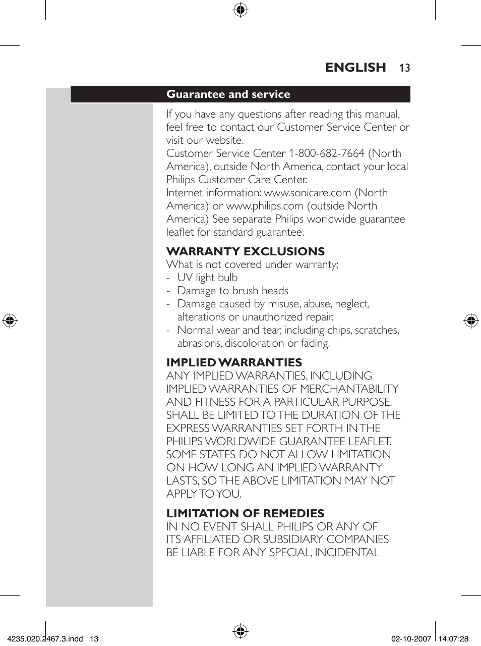 Philips Sonicare UV Brush Head Sanitizer HX7990 User Manual | Page 13 / 16