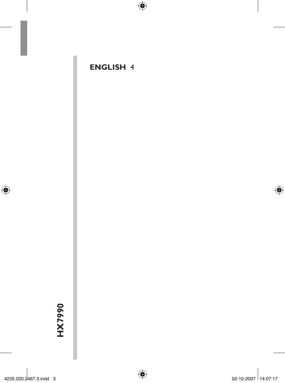 Hx7990, English 4 | Philips Sonicare UV Brush Head Sanitizer HX7990 User Manual | Page 3 / 16