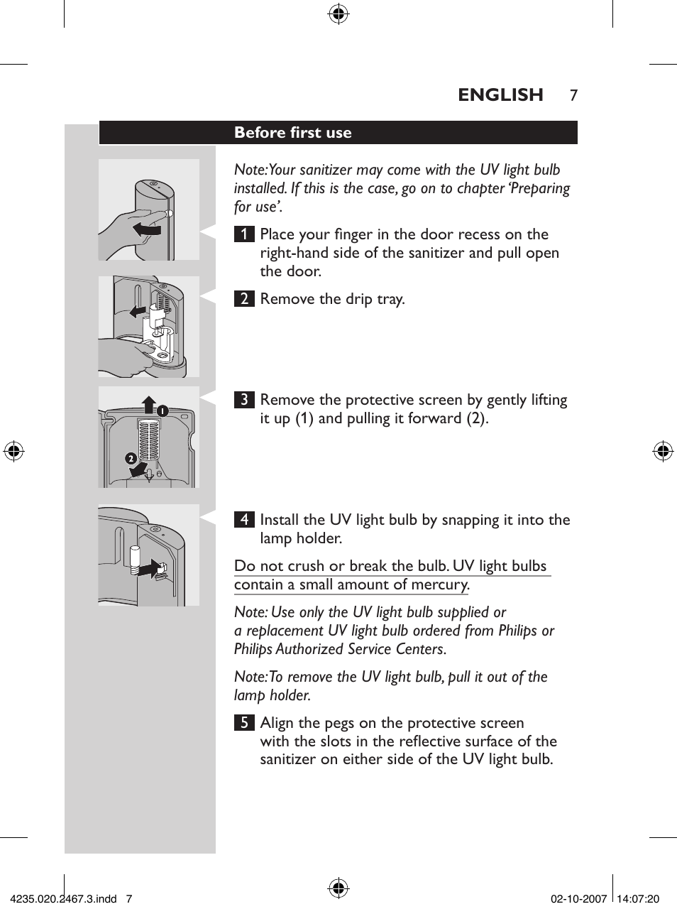 Philips Sonicare UV Brush Head Sanitizer HX7990 User Manual | Page 7 / 16