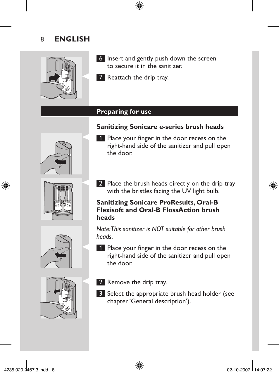 Philips Sonicare UV Brush Head Sanitizer HX7990 User Manual | Page 8 / 16