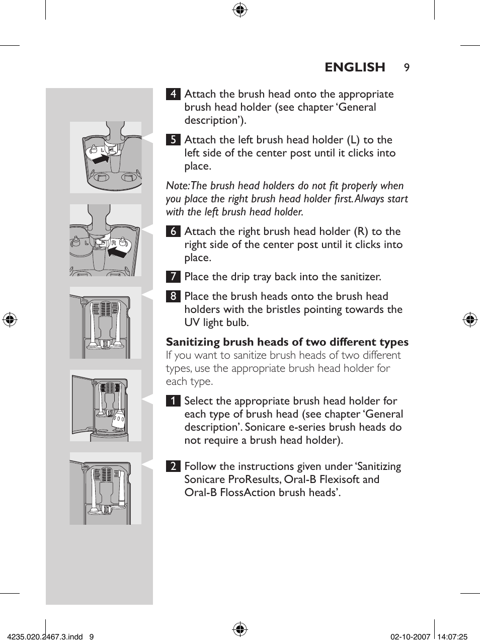 Philips Sonicare UV Brush Head Sanitizer HX7990 User Manual | Page 9 / 16