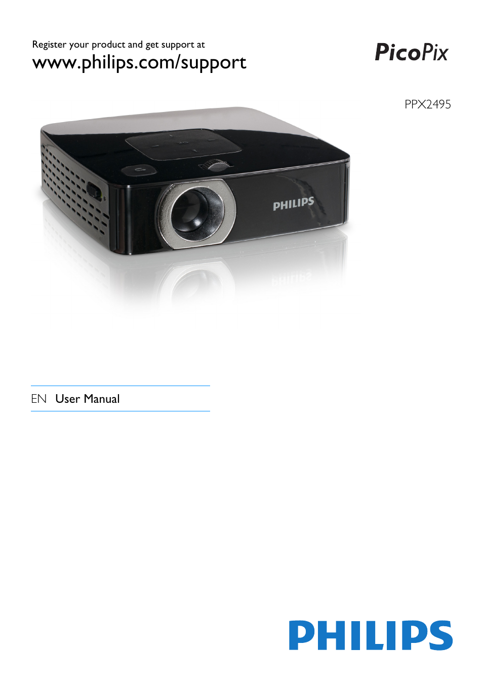 Philips PicoPix Pocket projector PPX2495 100 lumens with MP4 player User Manual | 27 pages