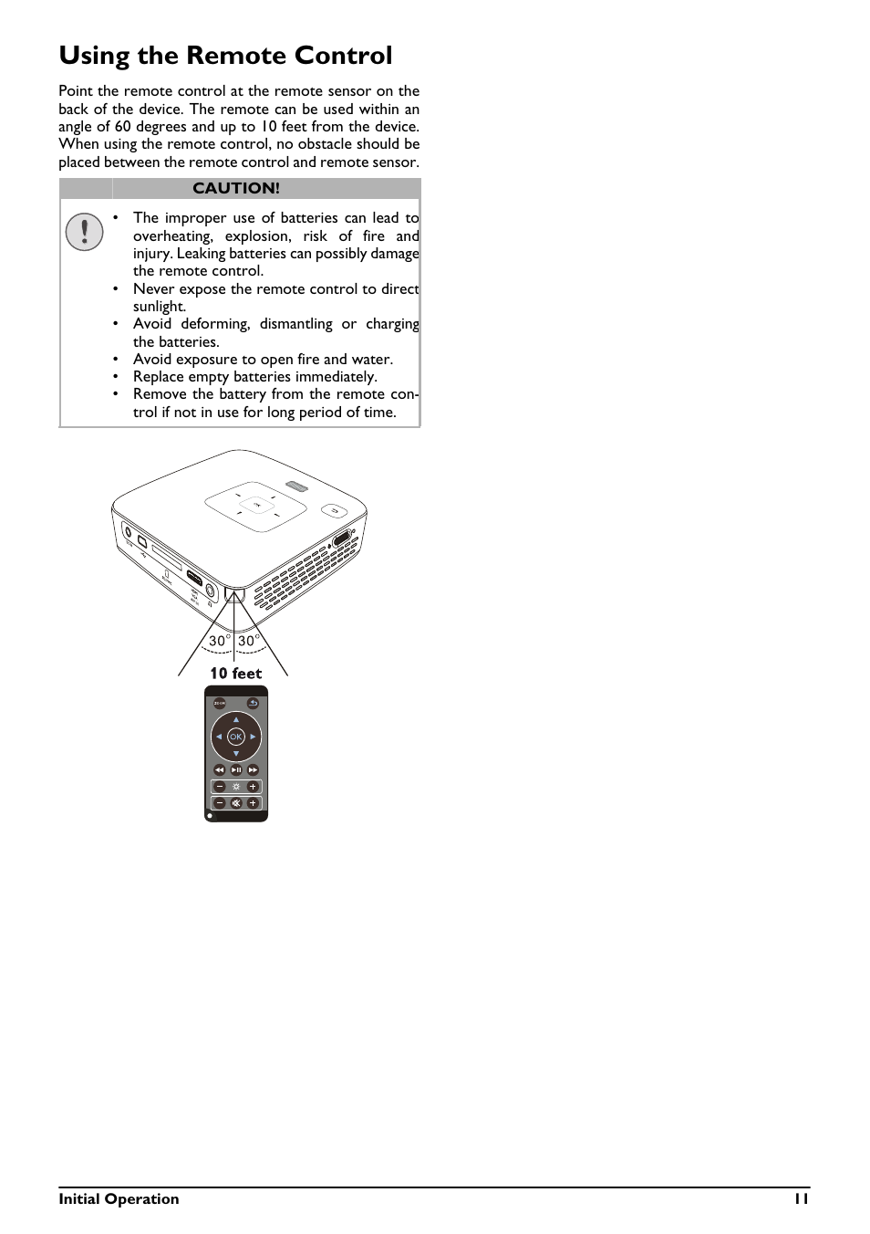 Using the remote control | Philips PicoPix Pocket projector PPX2495 100 lumens with MP4 player User Manual | Page 11 / 27