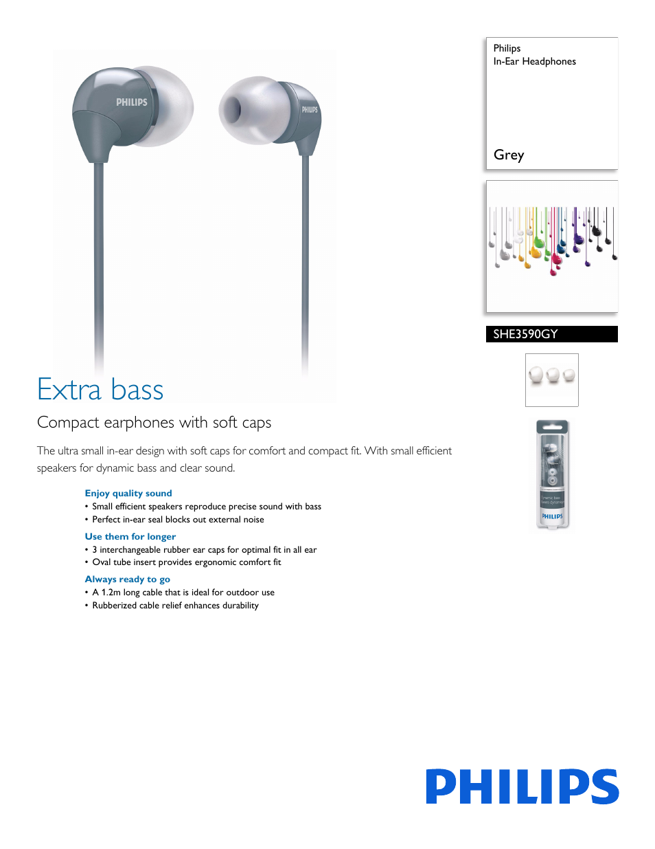 Philips In-Ear Headphones SHE3590GY Grey User Manual | 2 pages