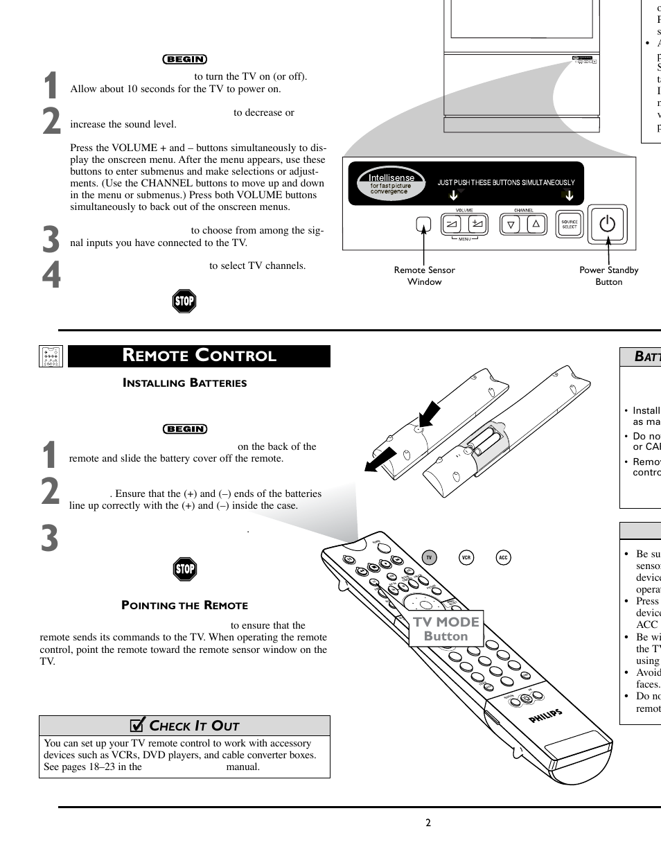 Emote, Ontrol, Cc c | Tv mode button | Philips 55PW9383 User Manual | Page 2 / 8