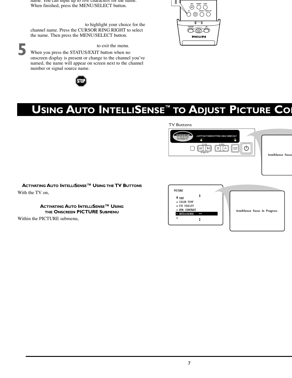 Sing, Ntelli, Ense | Djust, Icture | Philips 55PW9383 User Manual | Page 7 / 8