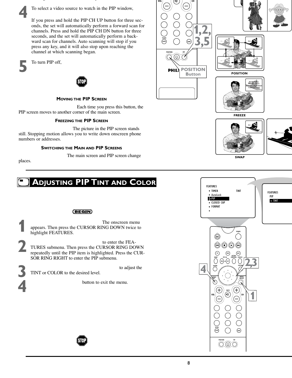 Pip t, Djusting, Int and | Olor | Philips 55PW9383 User Manual | Page 8 / 8