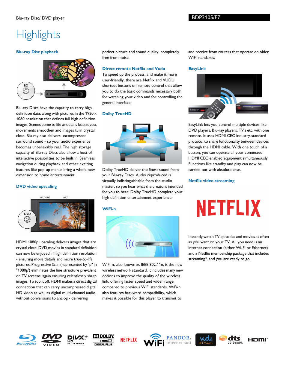 Highlights | Philips BDP2105-F7 User Manual | Page 2 / 3