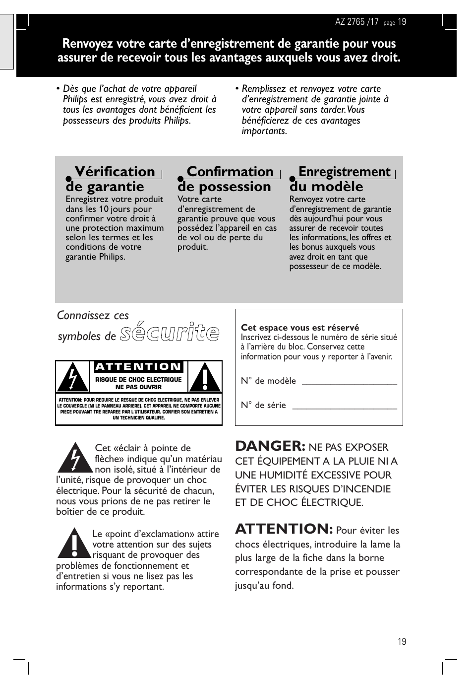 Ssé éc cu urriitte e | Philips Portable CD Mini System User Manual | Page 19 / 47