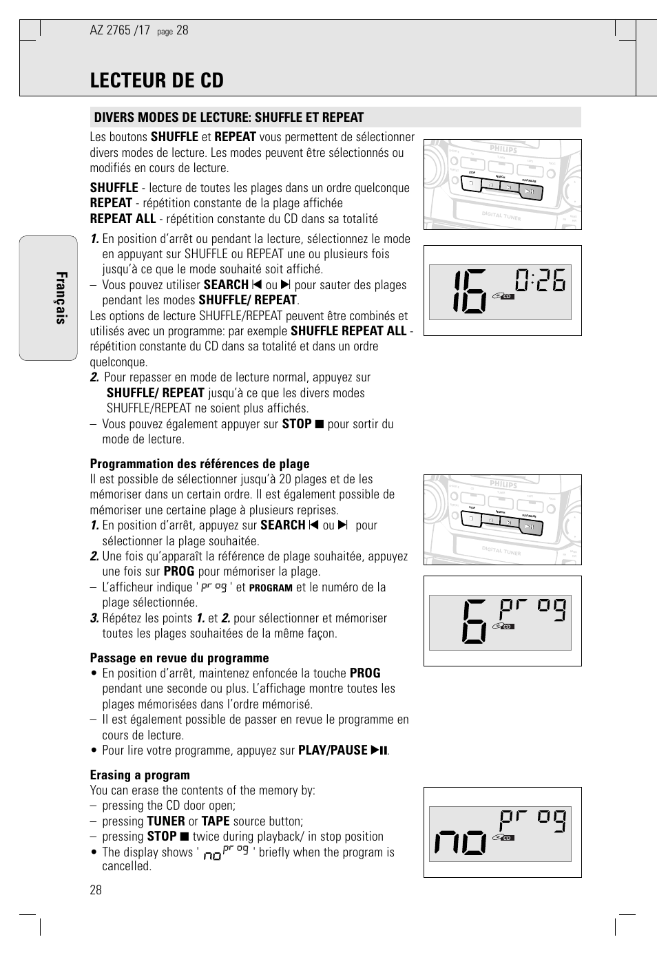 Lecteur de cd, Français | Philips Portable CD Mini System User Manual | Page 28 / 47