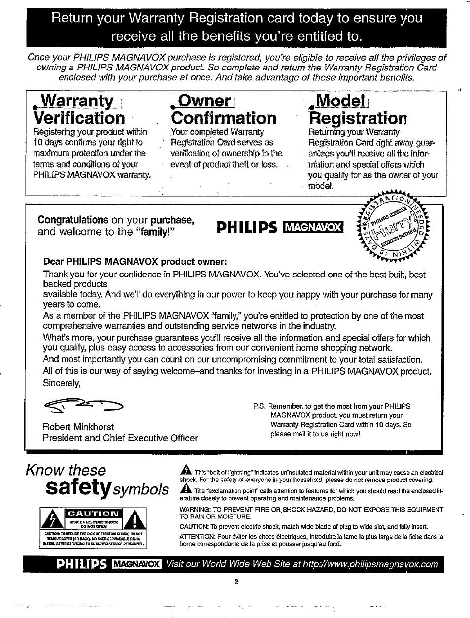 S &f ©ty, Warranty i verification, Owner i confirmation | Model i registration, Philips, Know these, Symbols, On your, And welcome to the | Philips MX3297B User Manual | Page 2 / 56