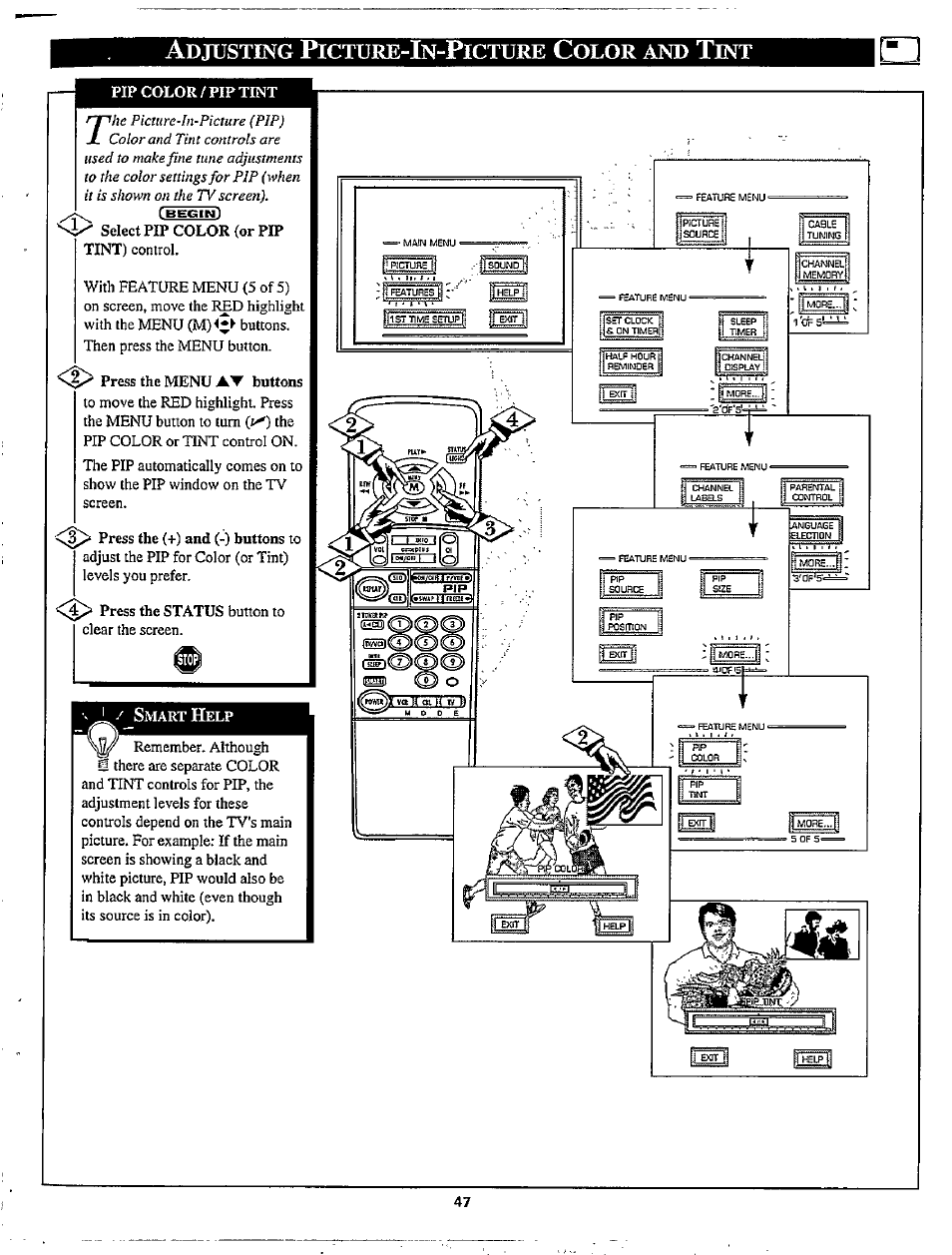 Adjusting picture-in-picture color and tint | Philips MX3297B User Manual | Page 47 / 56