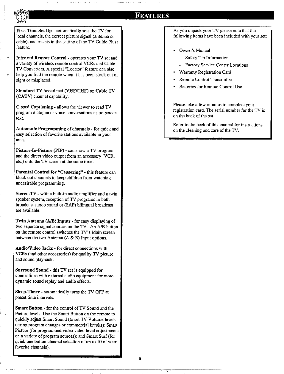 Features, Eatures | Philips MX3297B User Manual | Page 5 / 56