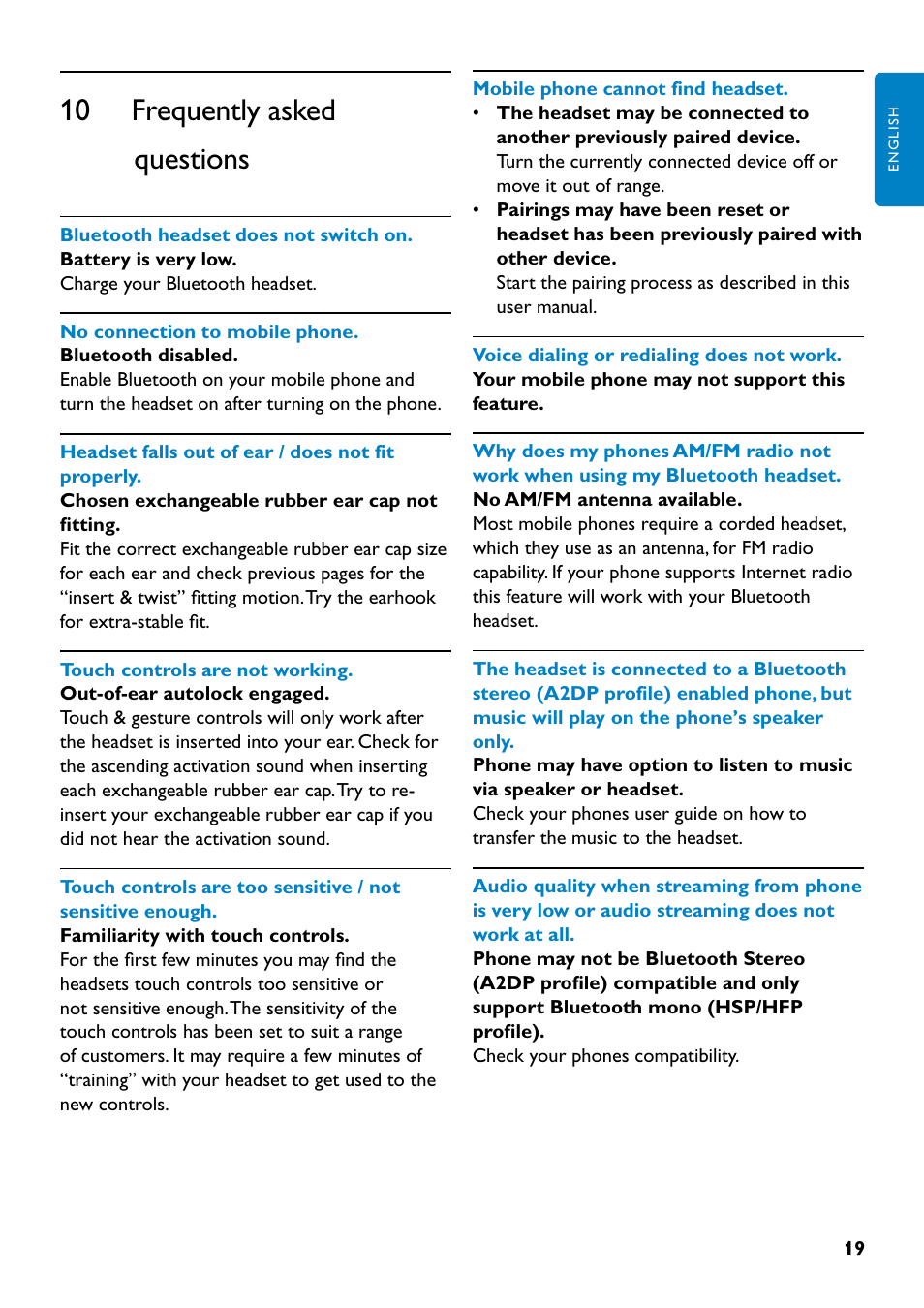 10 frequently asked questions | Philips SHB7110-37 User Manual | Page 19 / 21