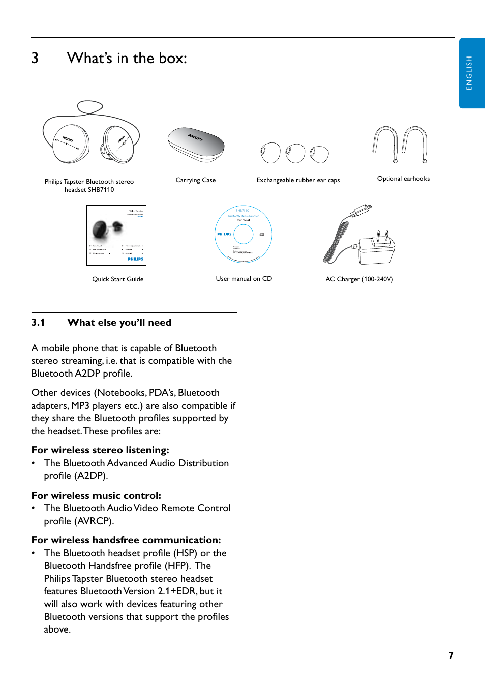 3 what’s in the box | Philips SHB7110-37 User Manual | Page 7 / 21