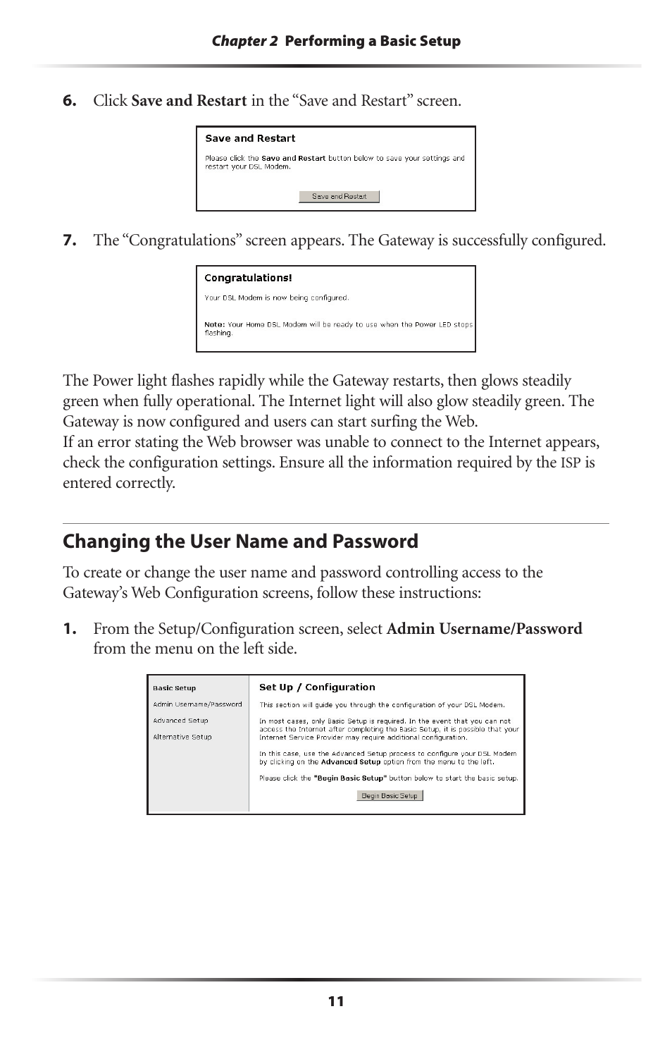 Changing the user name and password | Actiontec electronic Wireless DSL Gateway GT704WG-QW04 User Manual | Page 14 / 97