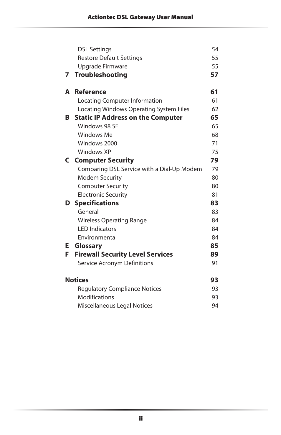 Actiontec electronic Wireless DSL Gateway GT704WG-QW04 User Manual | Page 3 / 97