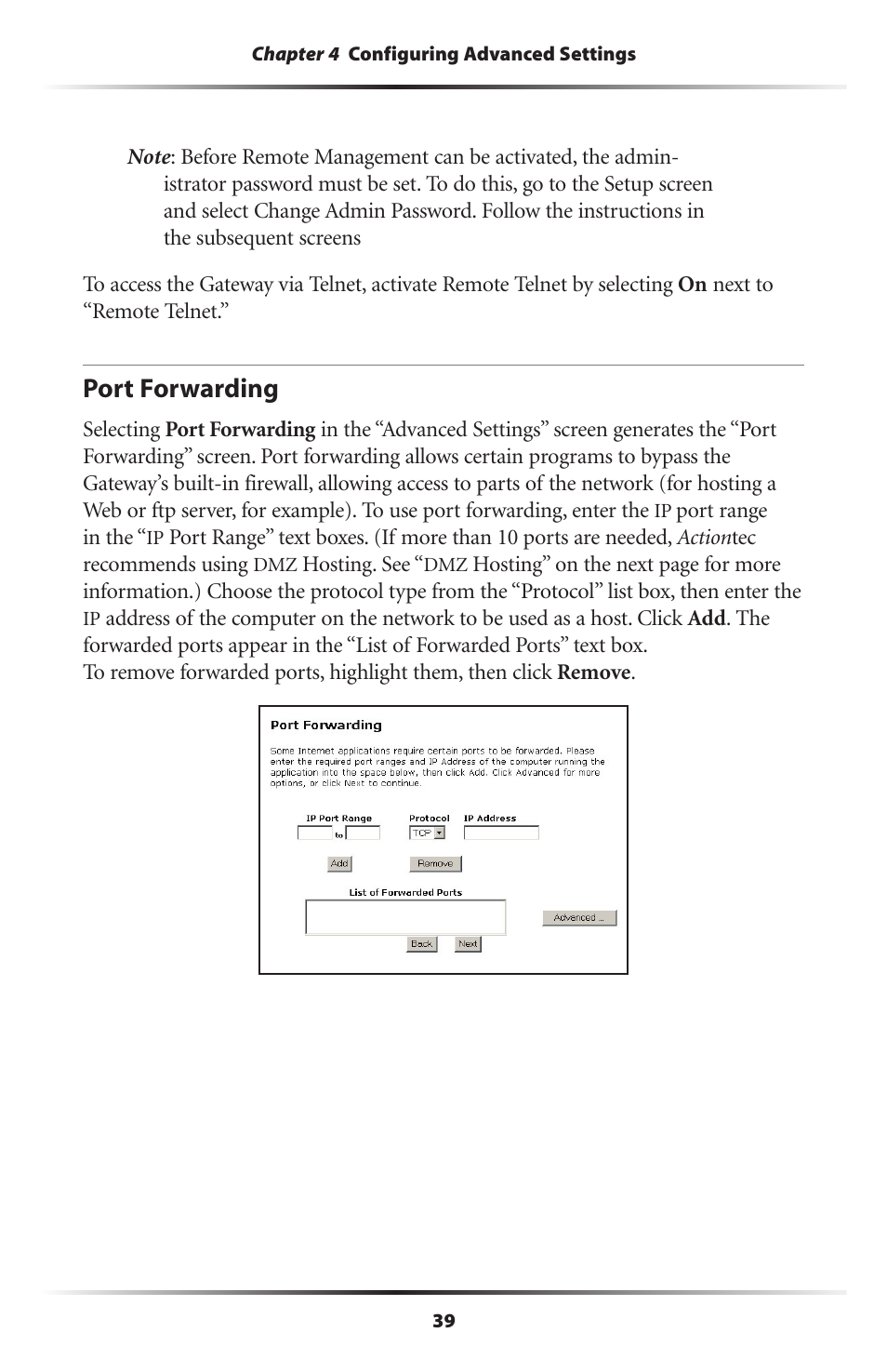 Port forwarding | Actiontec electronic Wireless DSL Gateway GT704WG-QW04 User Manual | Page 42 / 97