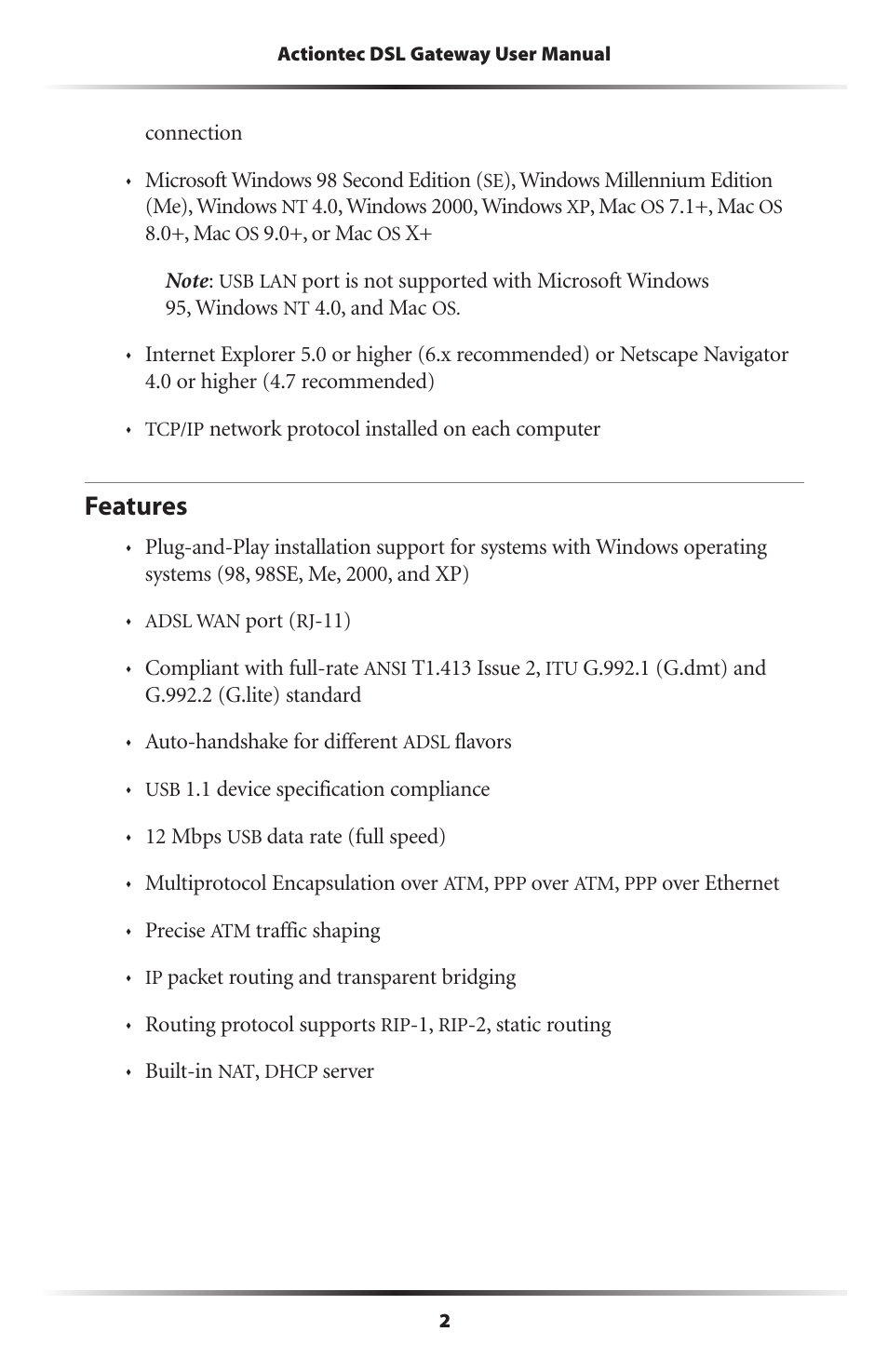 Features | Actiontec electronic Wireless DSL Gateway GT704WG-QW04 User Manual | Page 5 / 97