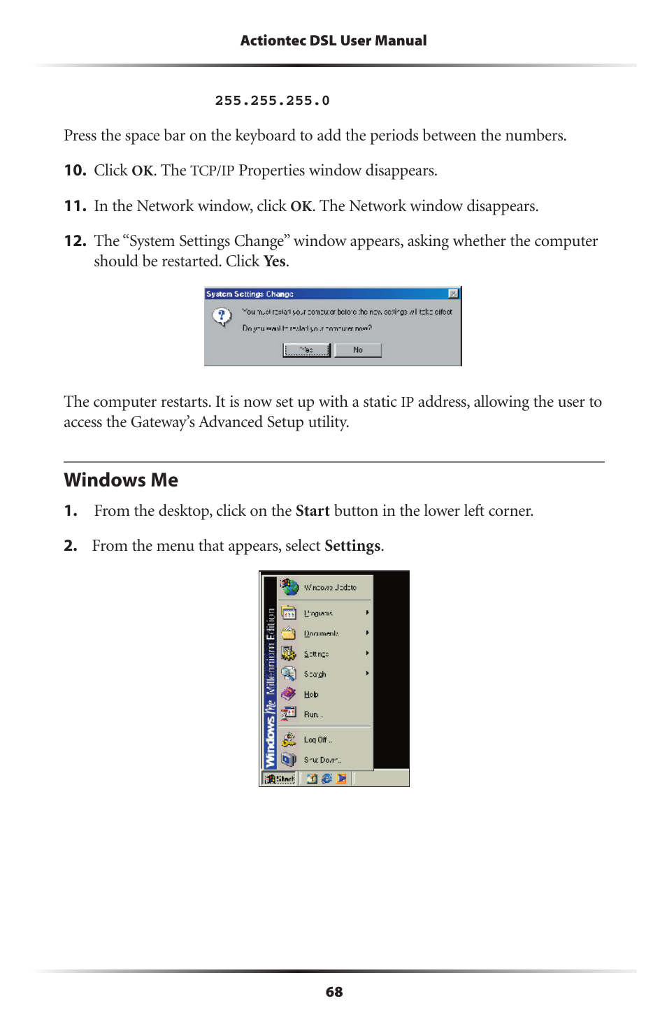 Windows me | Actiontec electronic Wireless DSL Gateway GT704WG-QW04 User Manual | Page 71 / 97