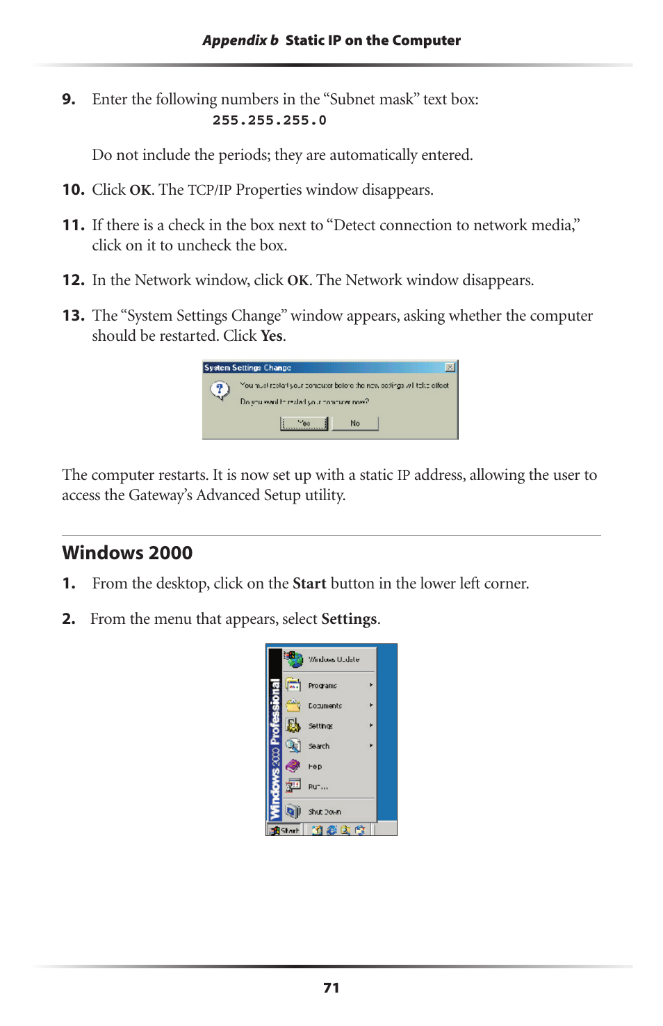 Windows 2000 | Actiontec electronic Wireless DSL Gateway GT704WG-QW04 User Manual | Page 74 / 97
