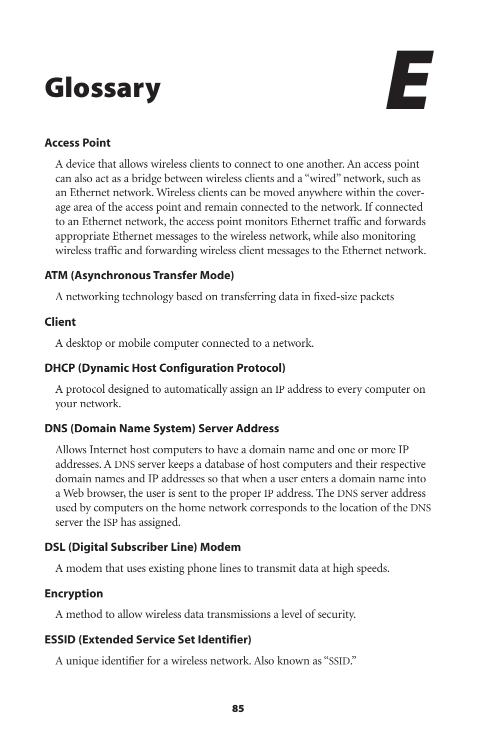 Glossary | Actiontec electronic Wireless DSL Gateway GT704WG-QW04 User Manual | Page 88 / 97