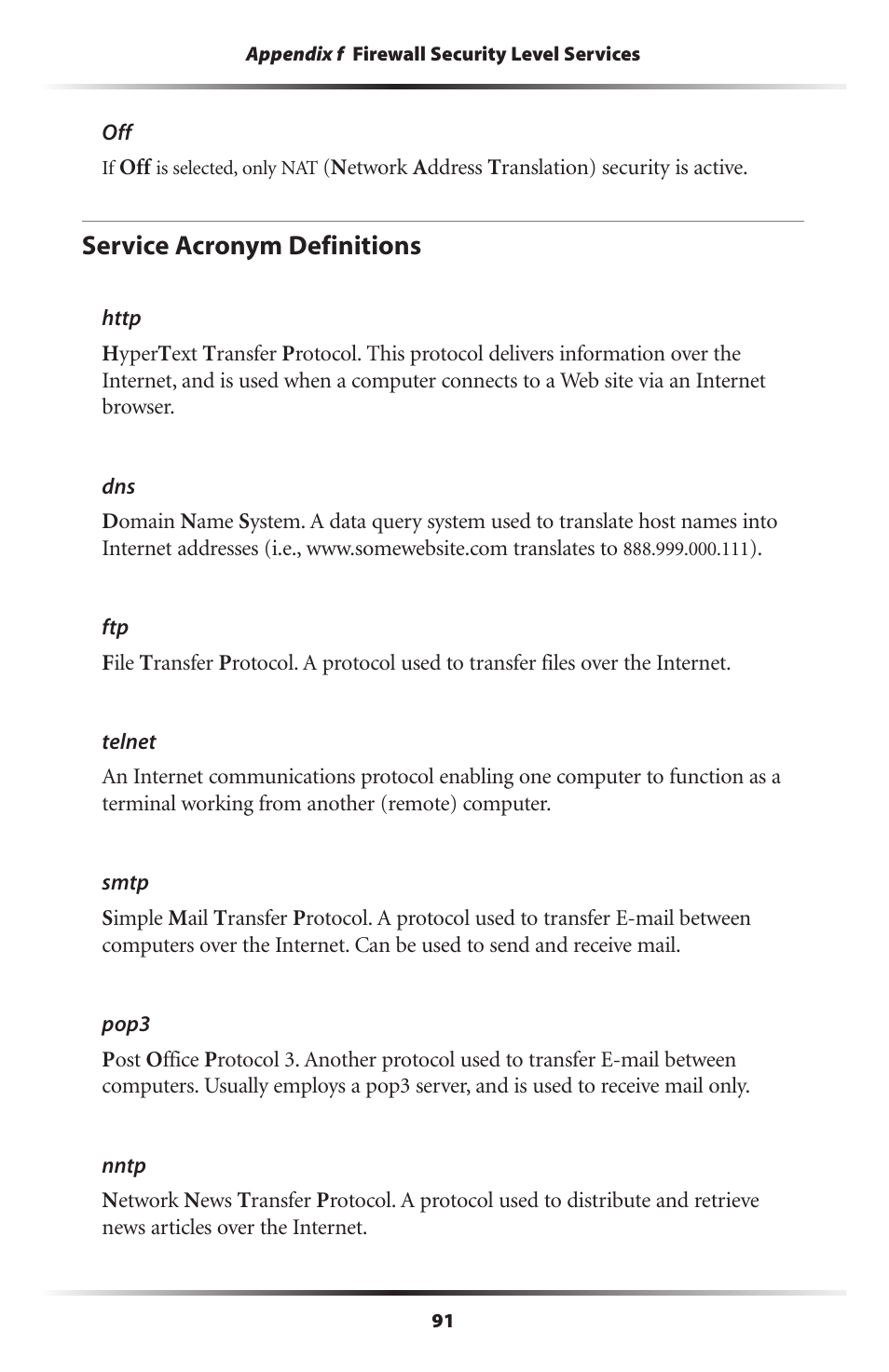 Service acronym definitions | Actiontec electronic Wireless DSL Gateway GT704WG-QW04 User Manual | Page 94 / 97