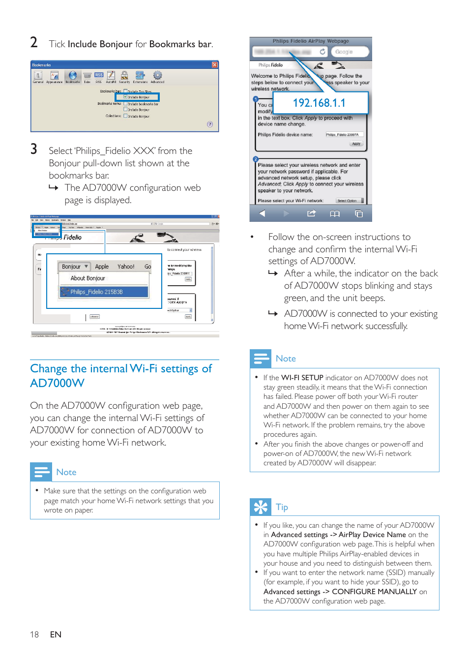 Change the internal wi-fi settings of, Ad7000w based on the settings you, Wrote on paper at step 1 | Philips AD7000W-37 User Manual | Page 18 / 28