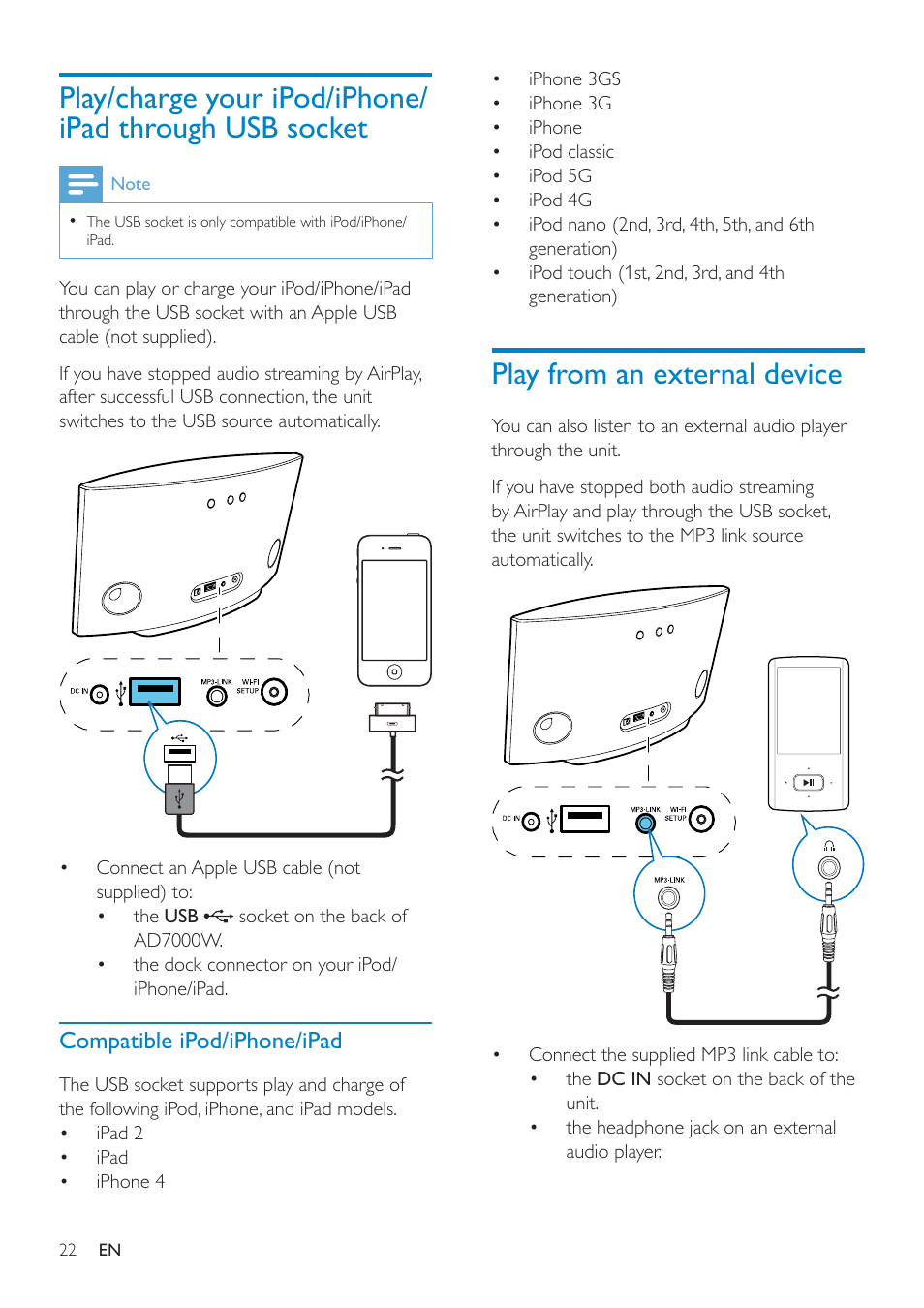 Play from an external device | Philips AD7000W-37 User Manual | Page 22 / 28