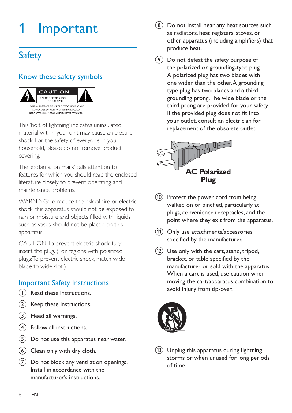 1 important, Safety, 1 important 6 | Philips AD7000W-37 User Manual | Page 6 / 28