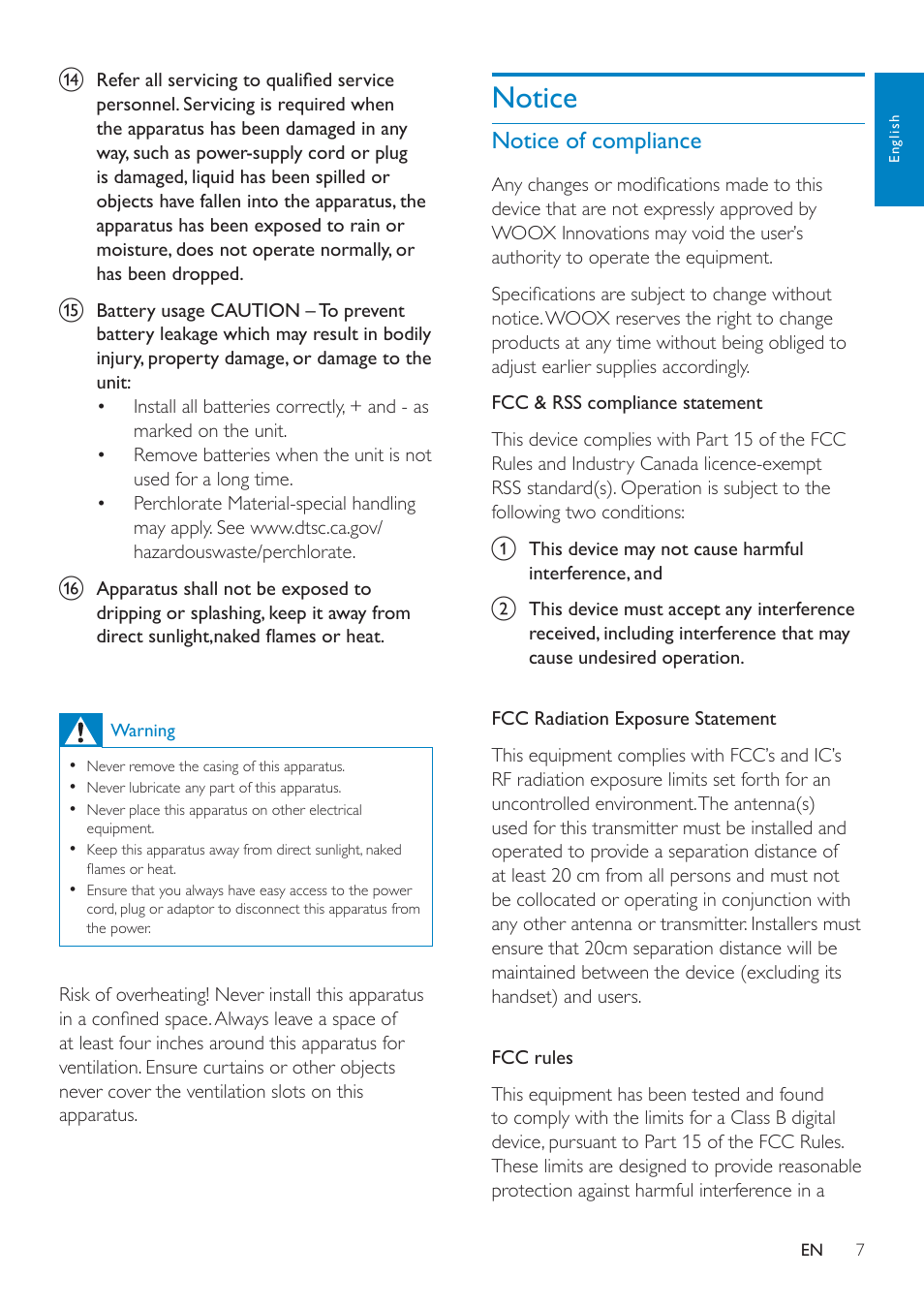 Notice, Notice of compliance | Philips AD7000W-37 User Manual | Page 7 / 28