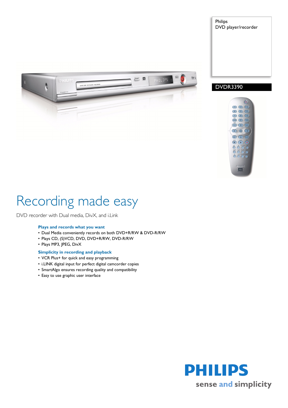 Philips DVD Player-Recorder User Manual | 2 pages