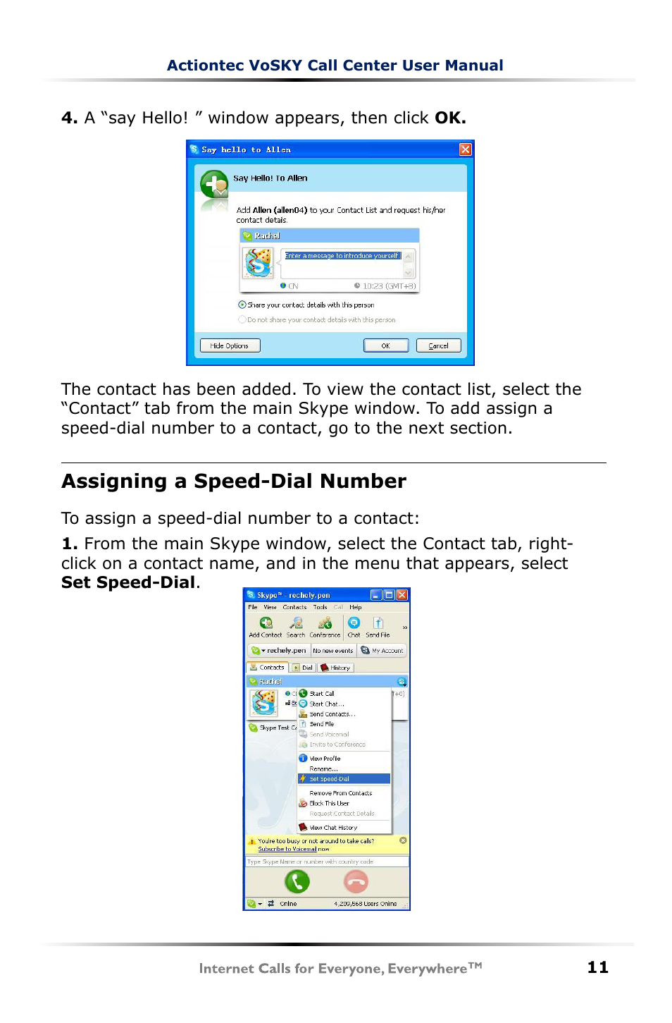 Assgnng a speed-dal number | Actiontec electronic UP102 User Manual | Page 14 / 55