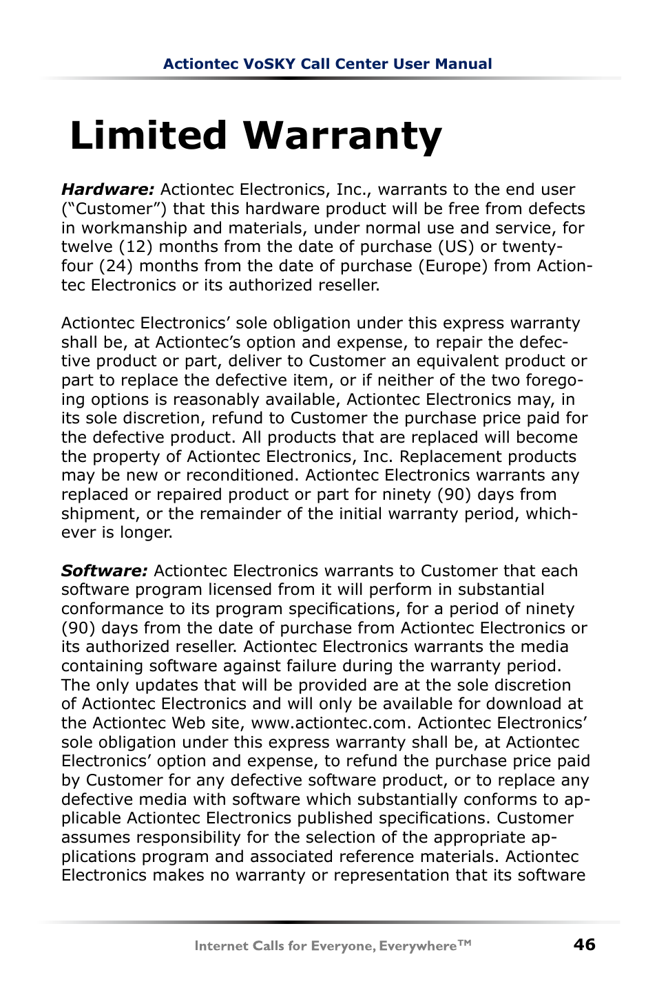 Lmted warranty | Actiontec electronic UP102 User Manual | Page 49 / 55