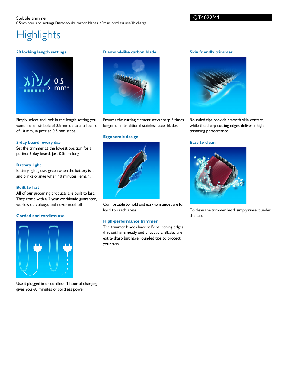 Highlights | Philips QT4022-41 User Manual | Page 2 / 3