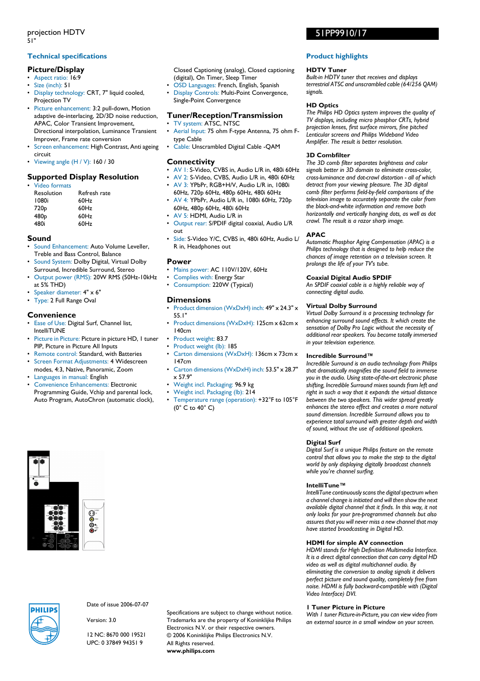 For preview purpose only | Philips 51PP9910-17 User Manual | Page 2 / 2