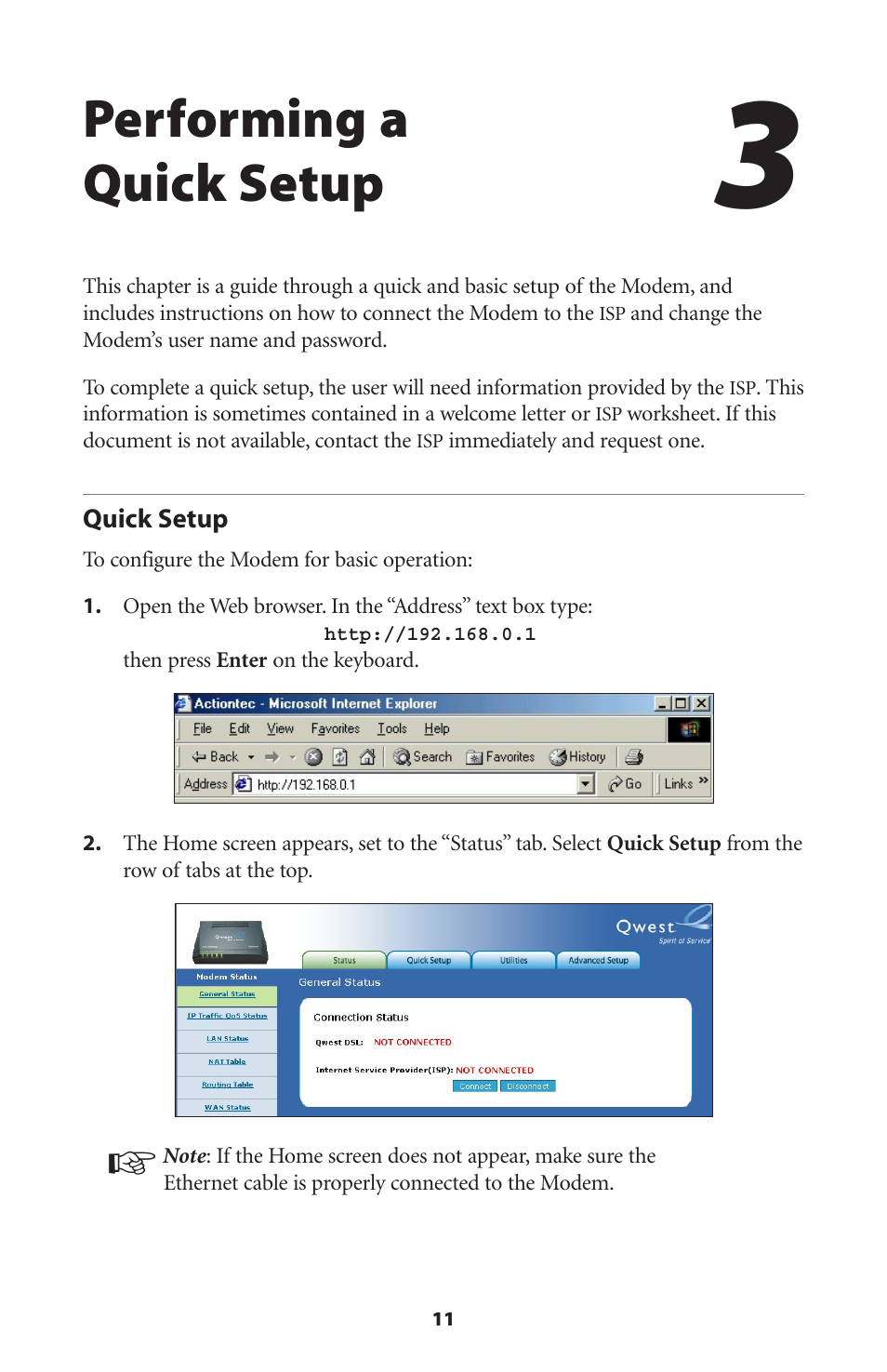 Performing a quick setup, Quick setup | Actiontec electronic GT701R User Manual | Page 16 / 113