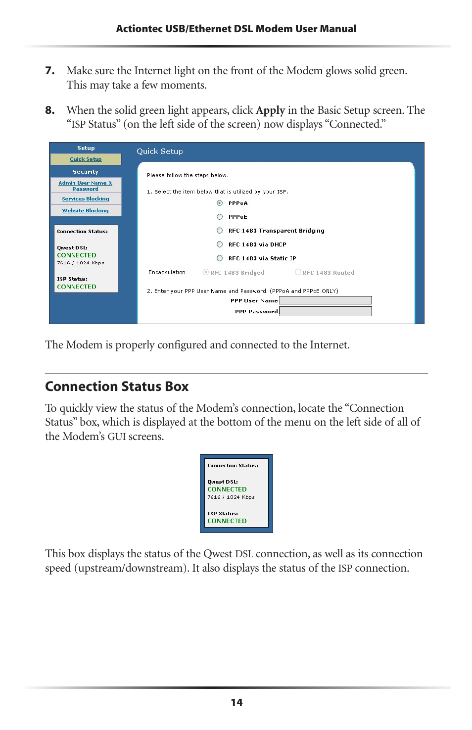 Connection status box | Actiontec electronic GT701R User Manual | Page 19 / 113